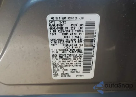 2012 Nissan Rogue Sv W/Sl Pkg из США, поврежденный, VIN JN8AS5MT5CW284036